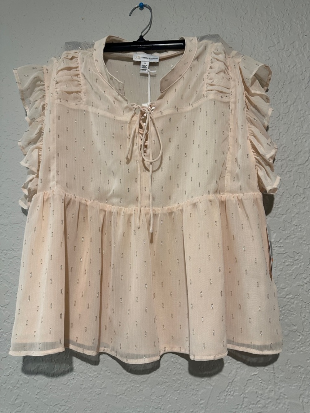Rebecca Taylor Pale Blush Ruffled Peplum Lace-Up Top